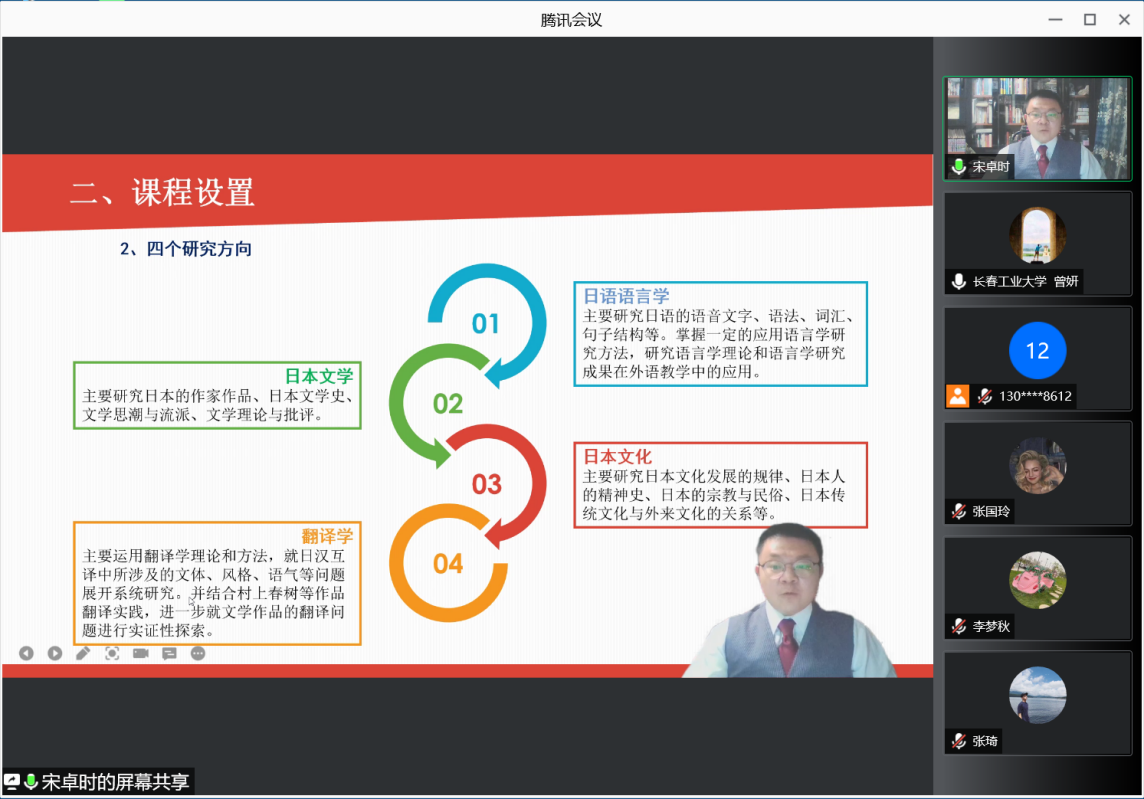 图五：宋卓时老师为白城师范澳门六合彩开奖网的师生们介绍我院日语系硕士培养研究方向